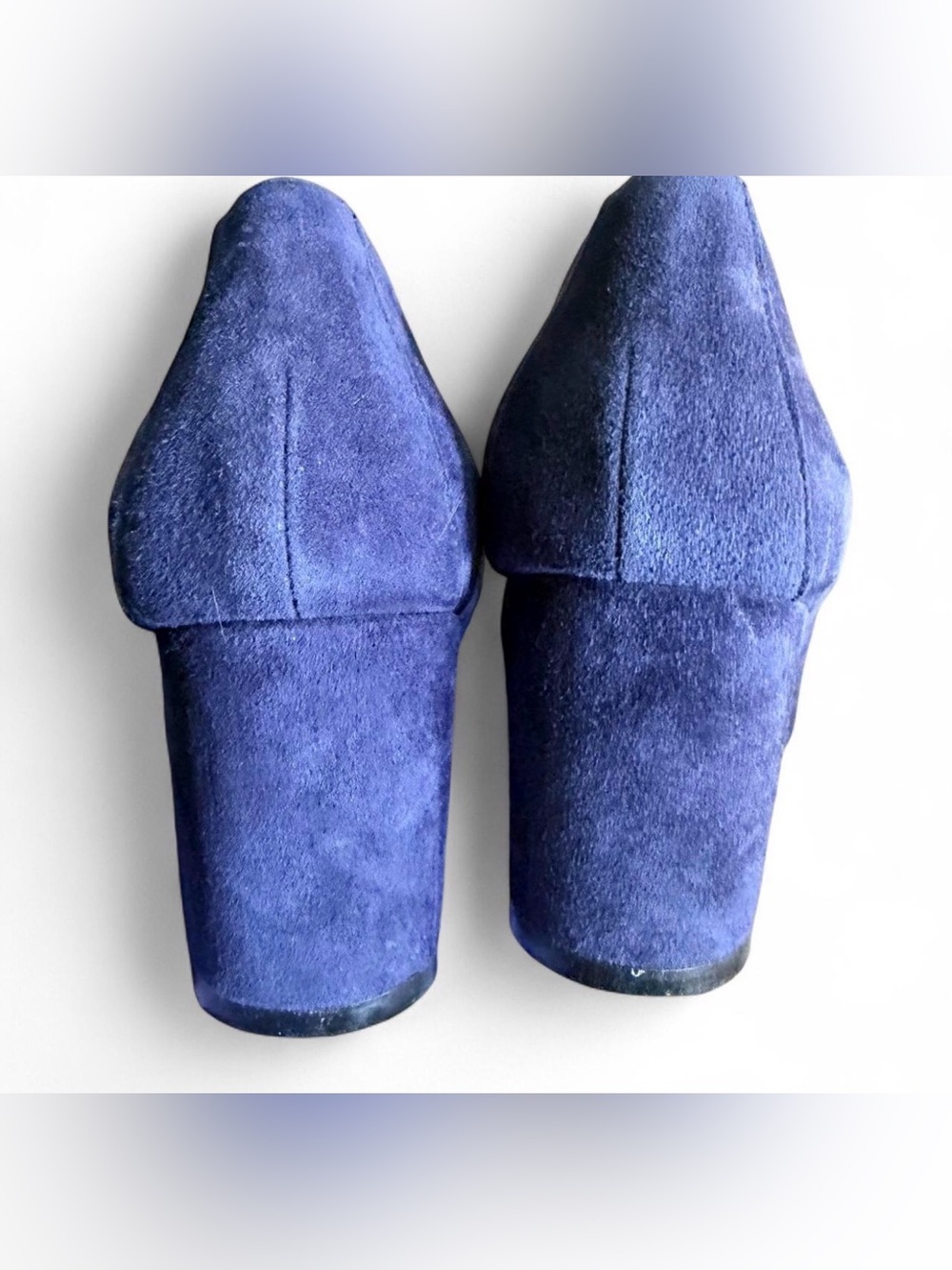 Vince Camuto Navy Suede Block Heel Pumps with Gold Accent - Picture 8 of 8